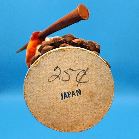 Vintage Bobblehead Elf Ornament Pinecone Body Spun Cotton Chenille Clarinet 50s - Picture 9 of 9